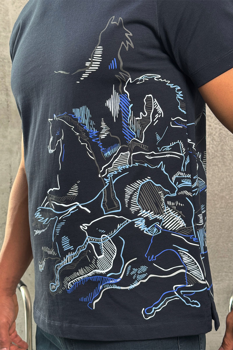 Hermes Мужская тёмно-синяя футболка 