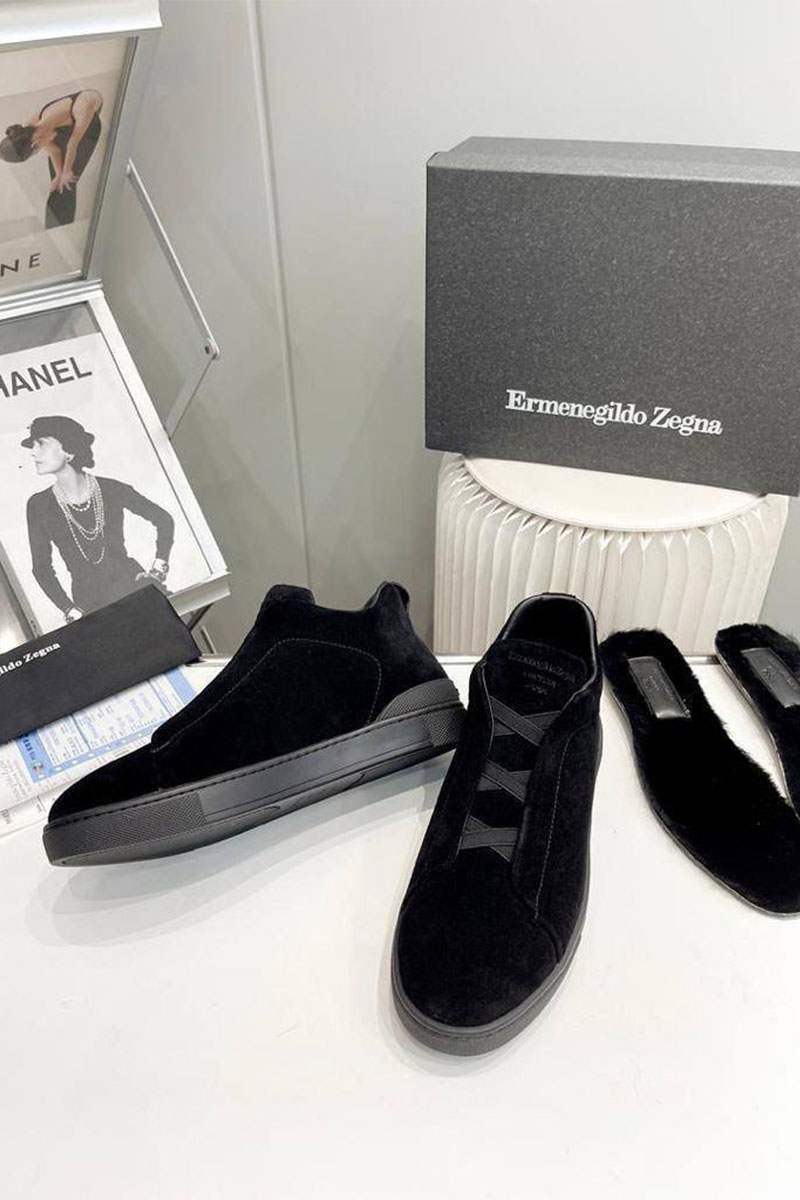 Zegna Кроссовки с мехом Triple Stitch high-top - Black
