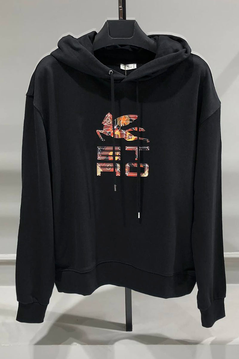 Etro Чёрное оверсайз худи Pegaso logo-print