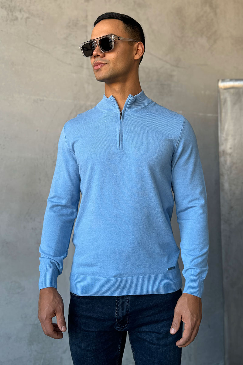 Loro Piana Голубой джемпер Zip Neck