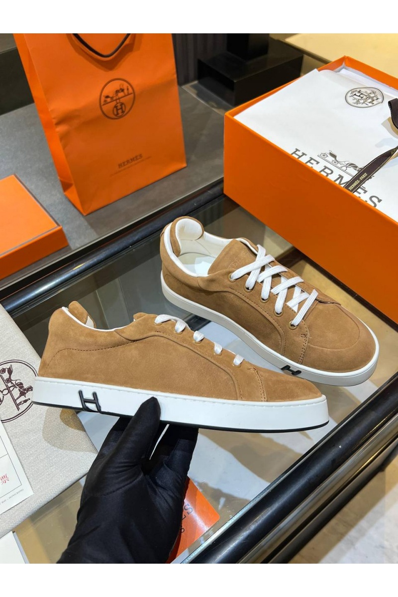 Hermes Женские замшевые кроссовки Premium - Chestnut