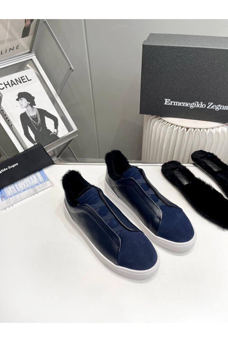 Zegna Кроссовки с мехом Triple Stitch low-top - Navy