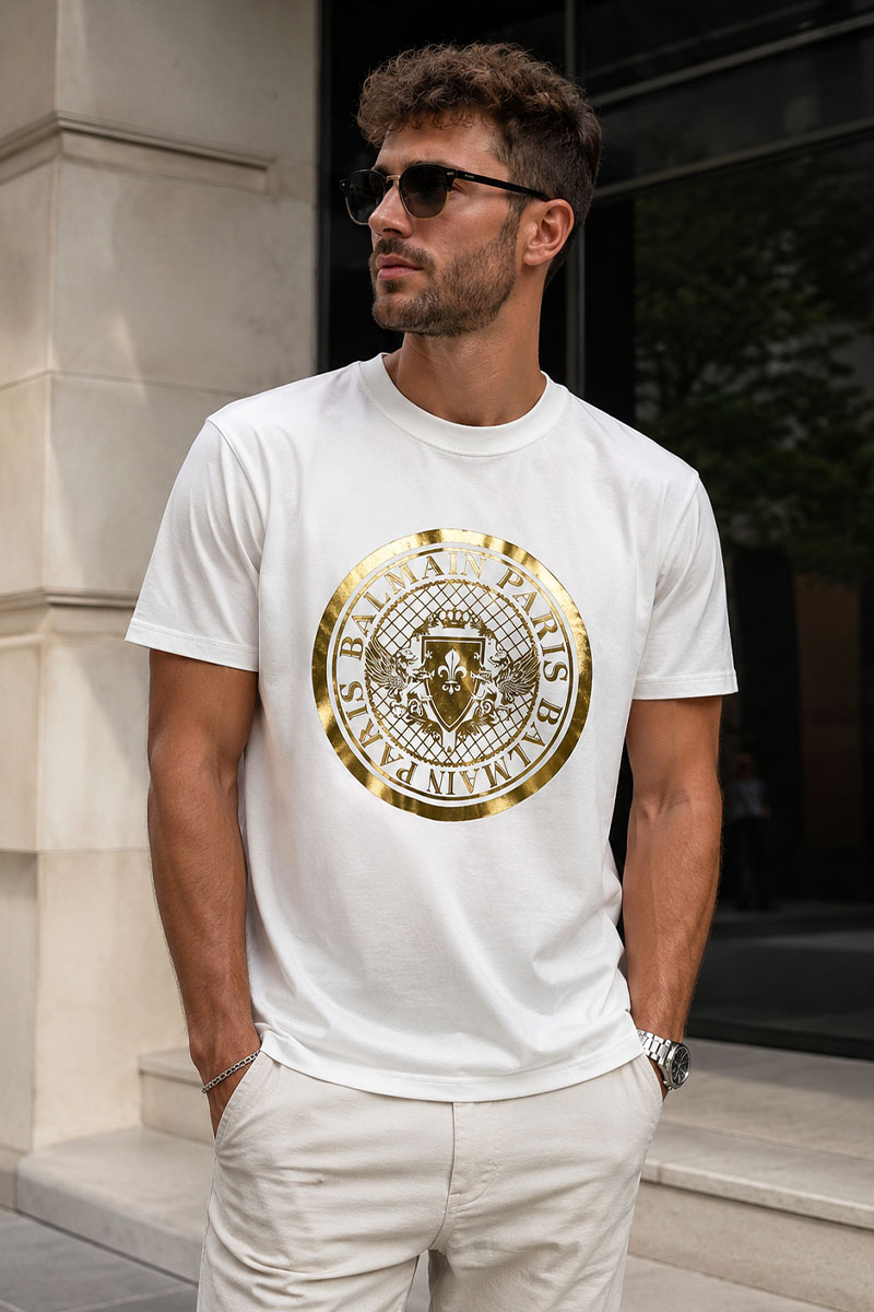 Balmain Футболка белого цвета metallic coin