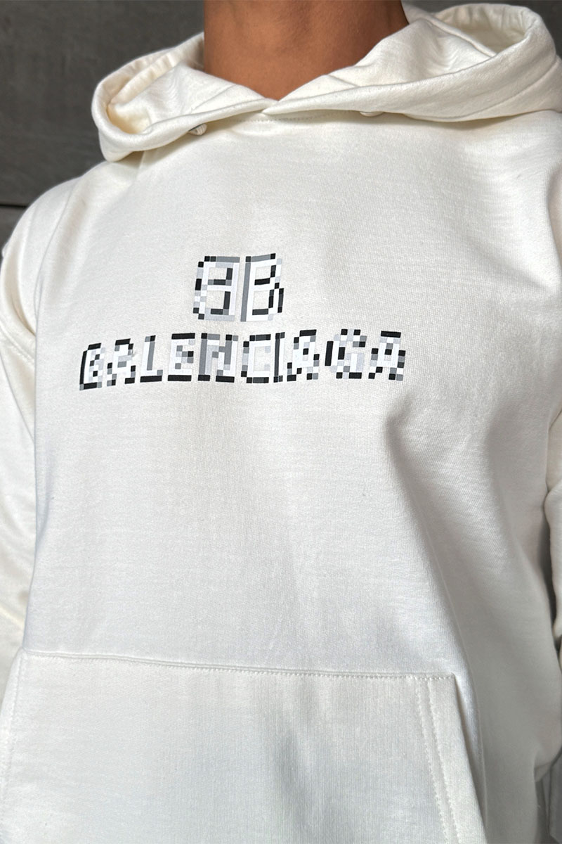 Balenciaga Белое оверсайз худи Pixel Logo