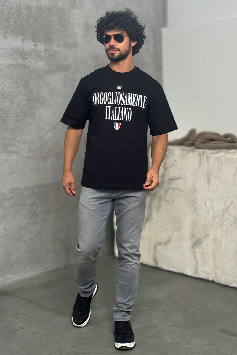 Dоlсе & Gаbbаnа Чёрная оверсайз футболка logo-plaque