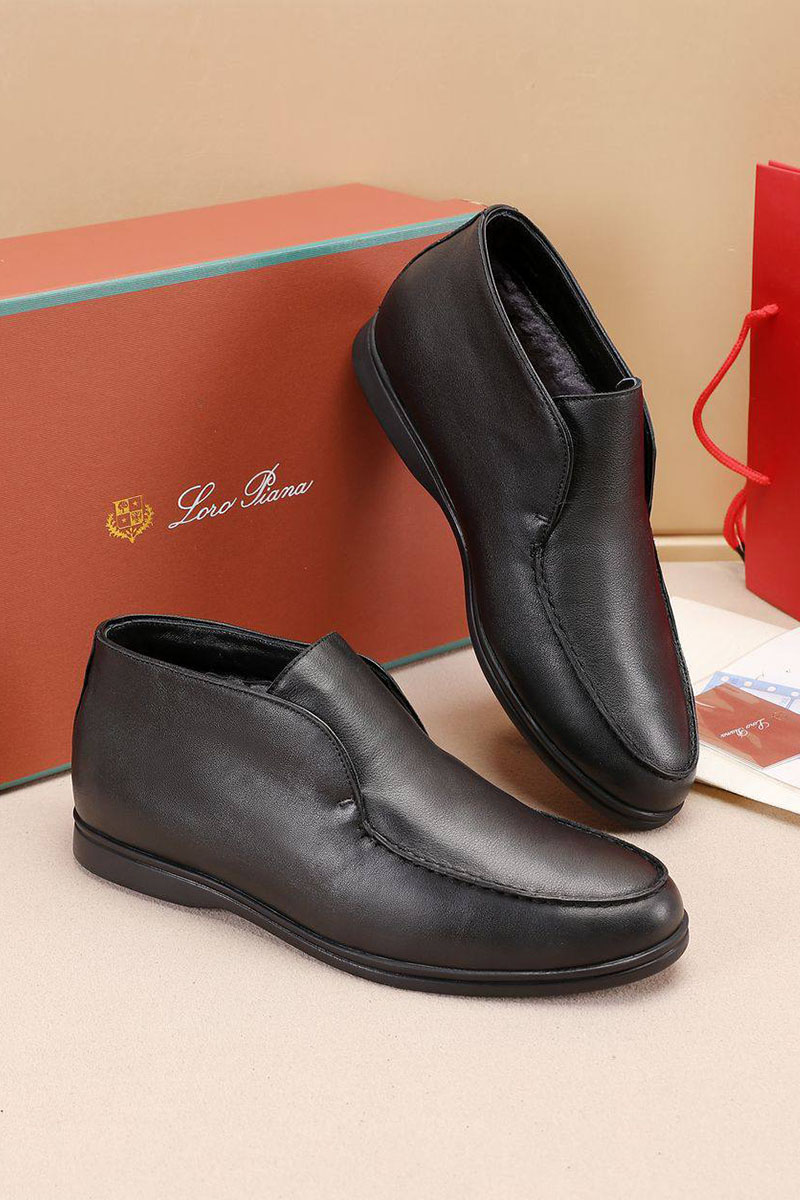 Loro Piana Кожаные лоферы с мехом Open Walk - Black