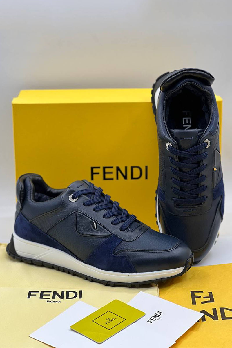 Fendi Кроссовки с мехом синего цвета