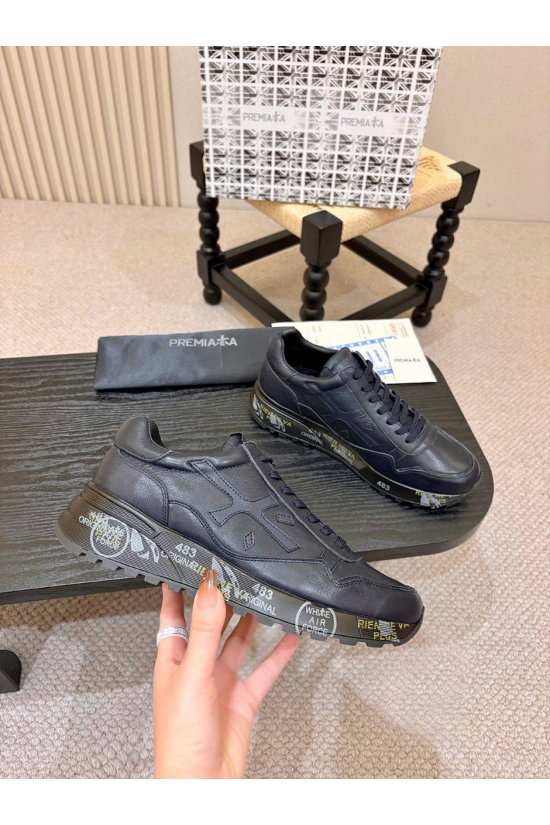 Premiata Синие кожаные кроссовки Mick
