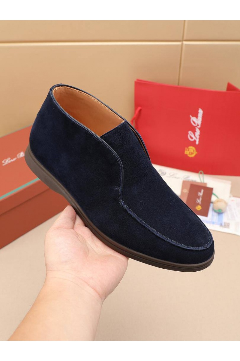 Loro Piana Замшевые лоферы с меховой стелькой Open Walk - Navy