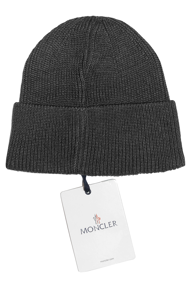 Moncler Мужская брендовая шапка тёмно-серого цвета