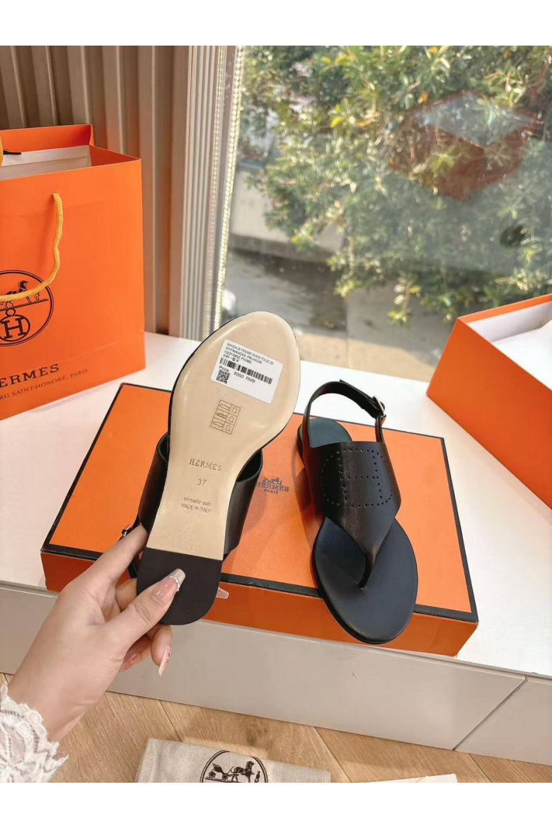 Hermes Женские кожаные сандалии Premium - Black