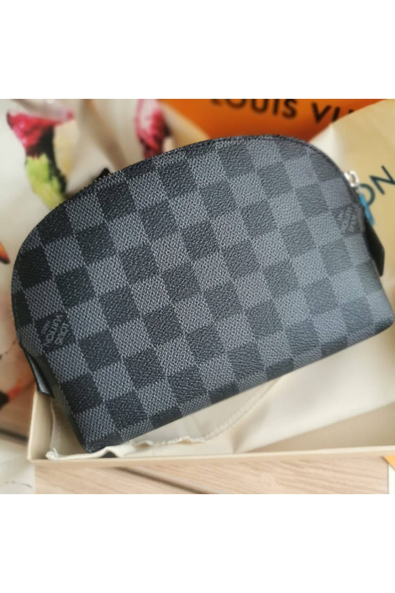 Lоuis Vuittоn Кожаная косметичка Pouch PM Damier Azur Canvas 19x12 см - Black