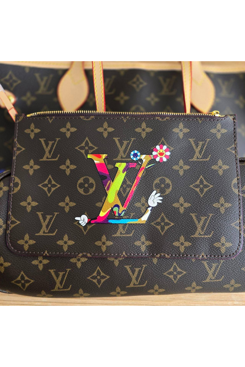 Lоuis Vuittоn Кожаная сумка Takashi Murakami Neverfull MM 33x29 см