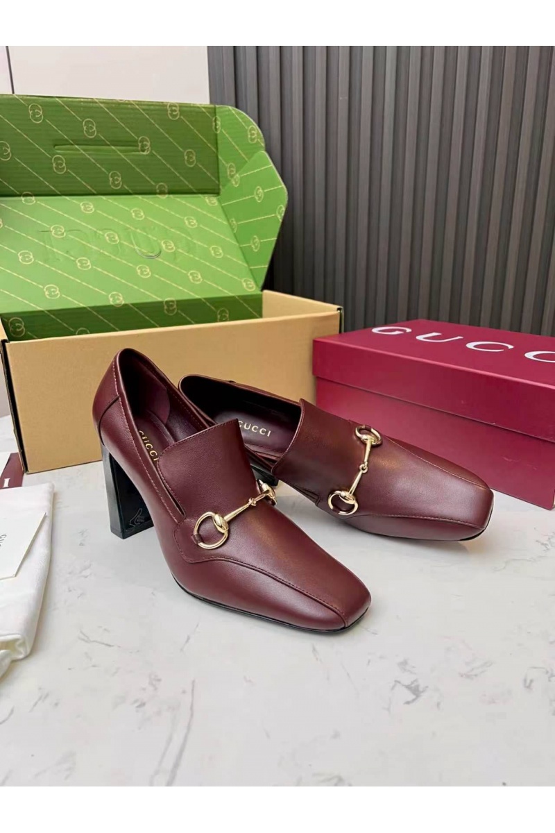 Gucci Женские кожаные лоферы на каблуке Signora Pump premium