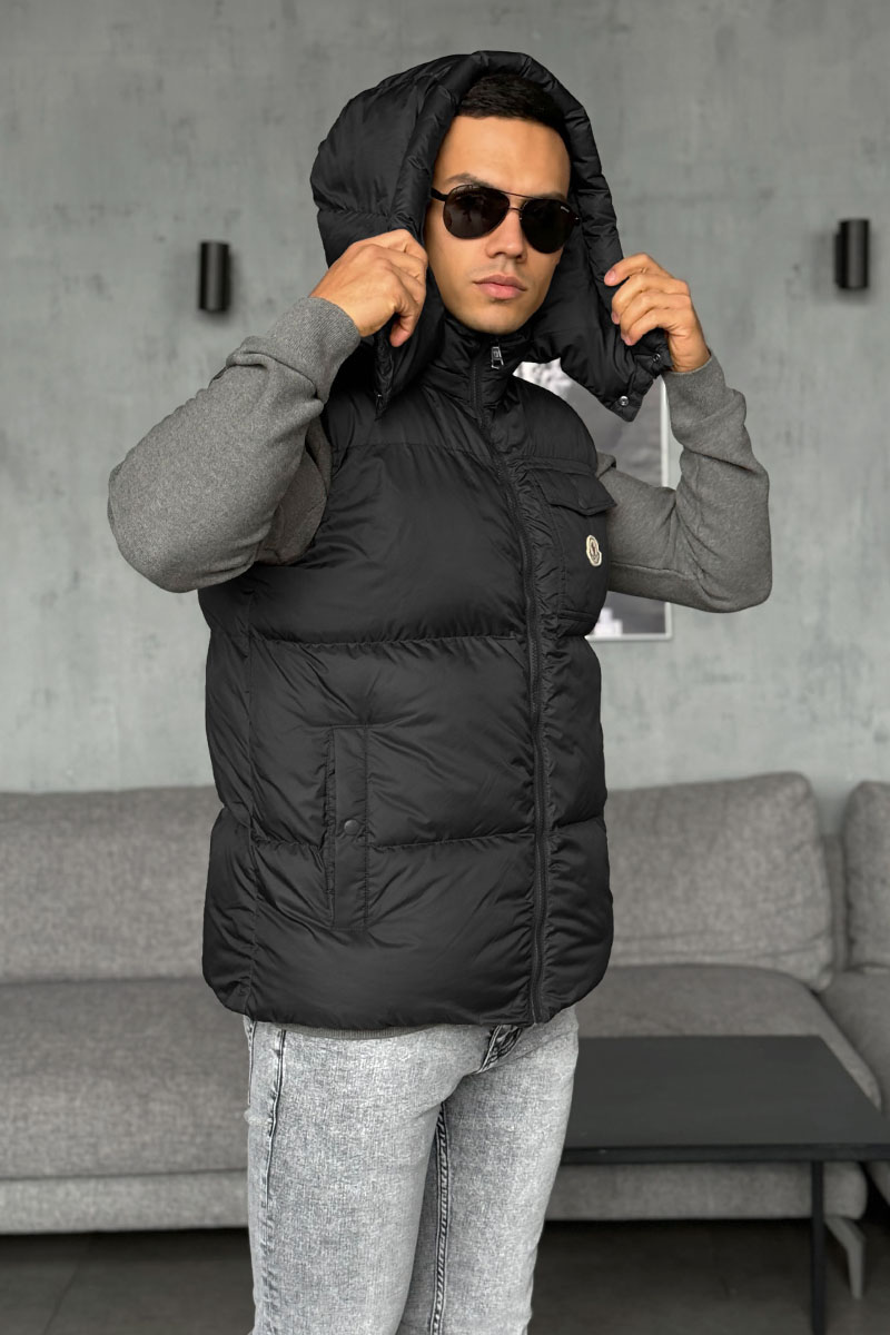 Moncler Мужской чёрный жилет logo-patch 