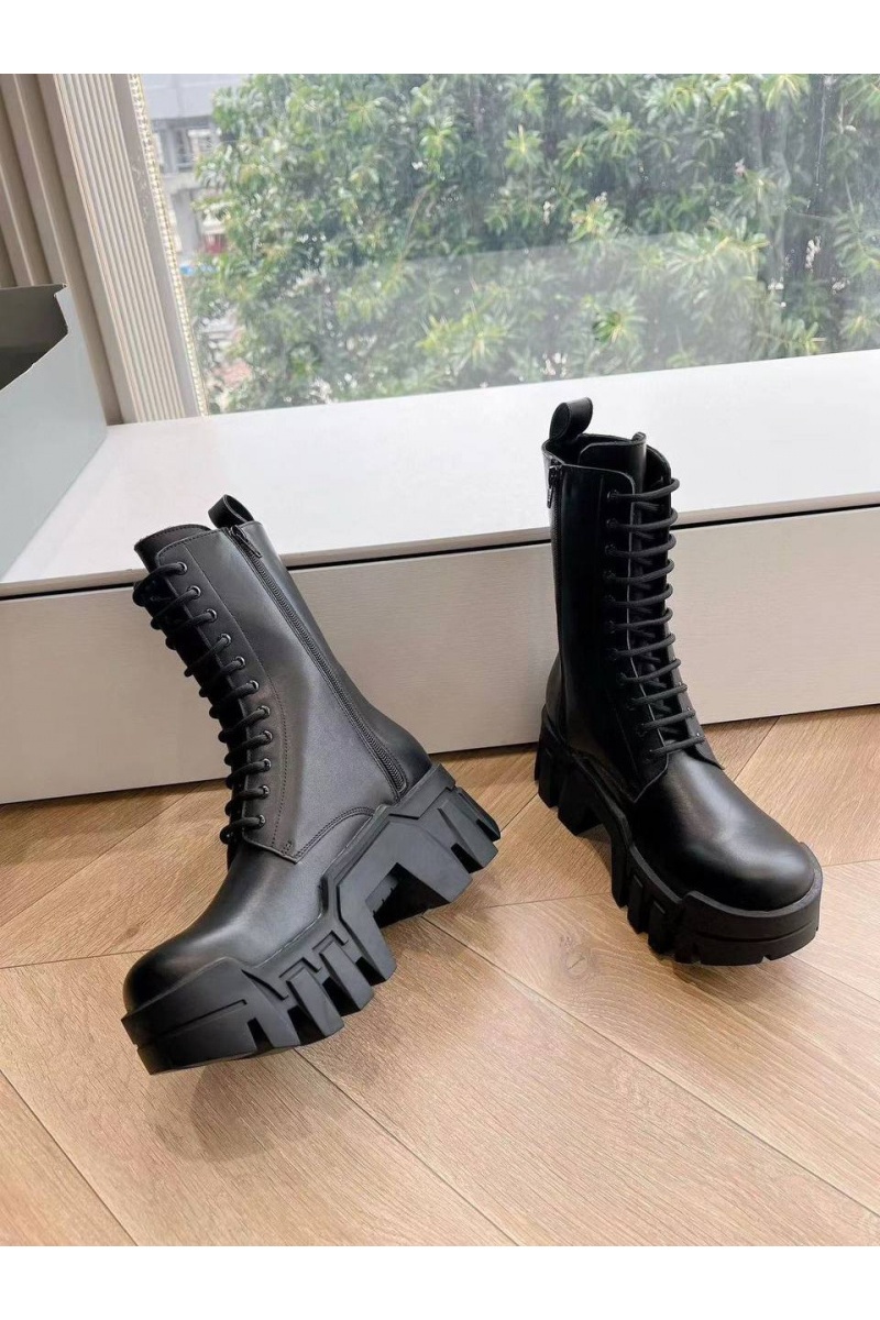 Balenciaga Женские чёрные кожаные ботинки Premium