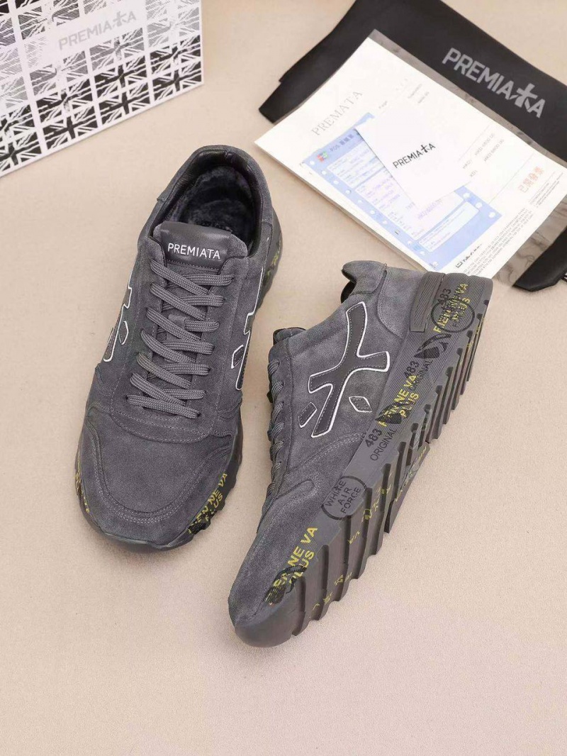 Premiata Замшевые кроссовки с мехом low-top - Grey