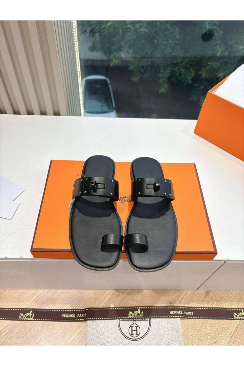 Hermes Женские кожаные шлёпанцы July Kelly premium