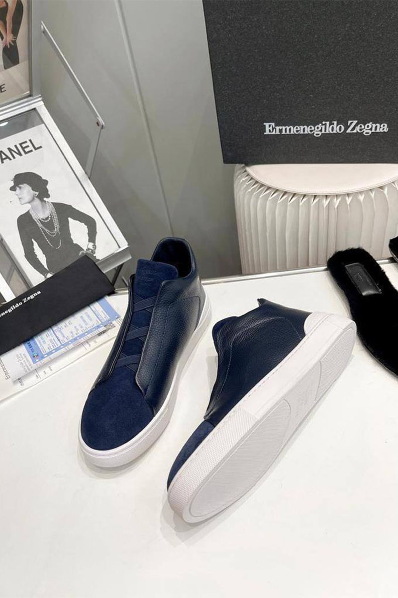 Zegna Кроссовки с мехом Triple Stitch - Navy