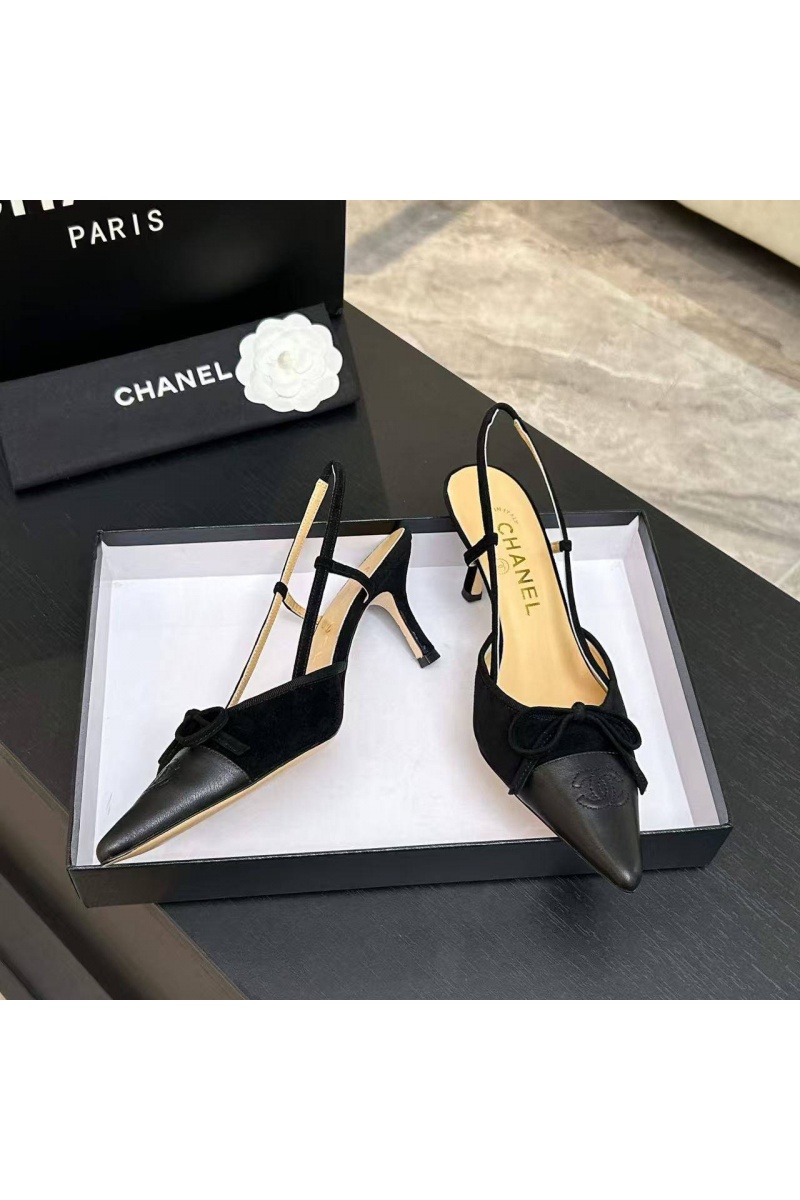 Chаnеl Женские кожаные туфли на каблуке premium