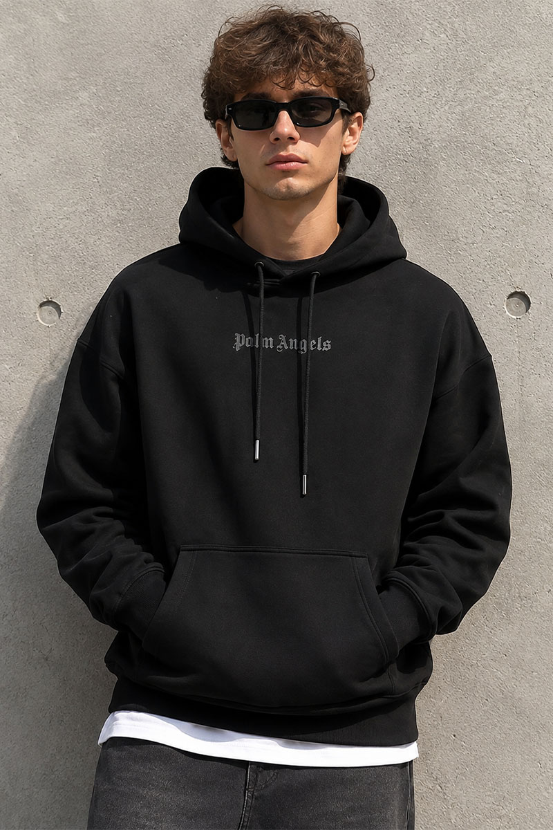 Palm Angels Чёрное оверсайз худи Classic logo-print 
