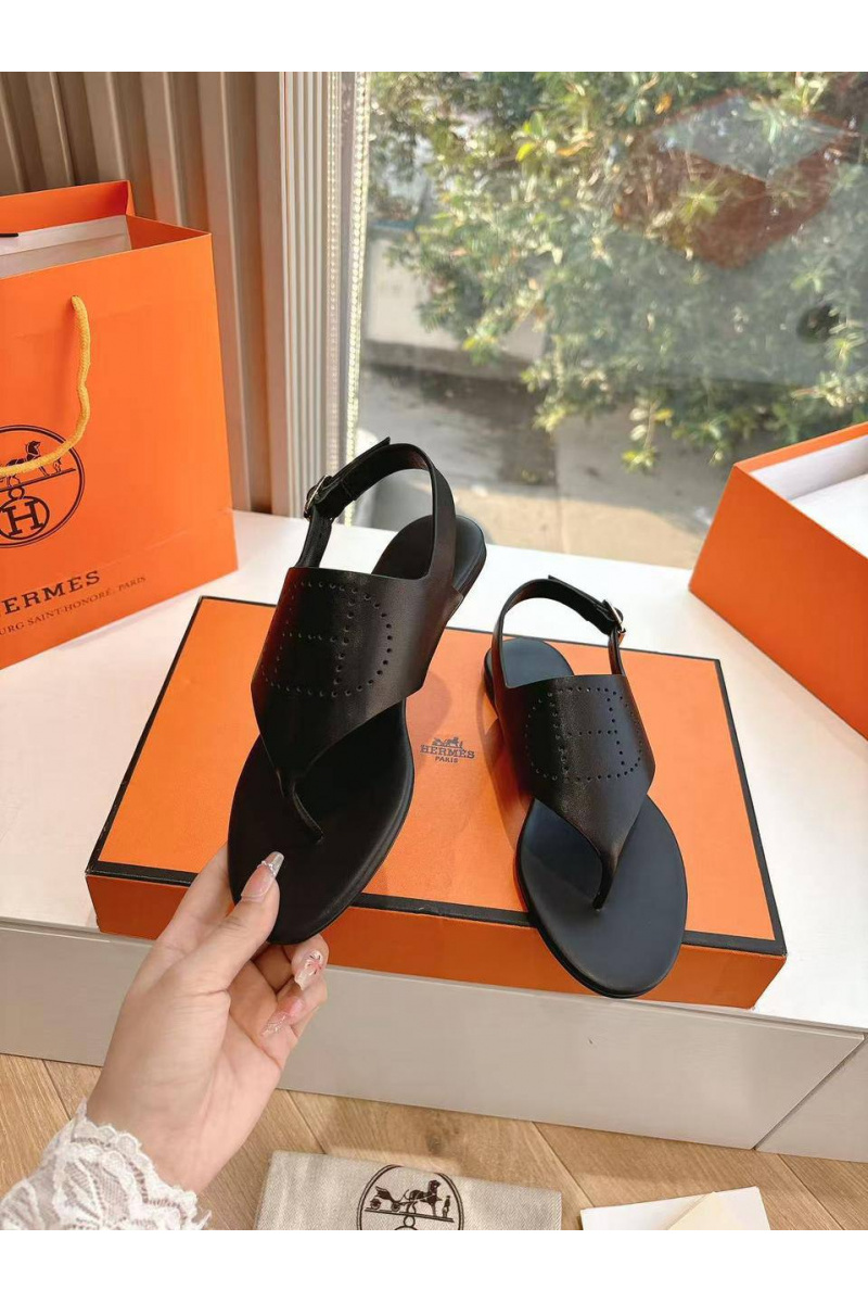 Hermes Женские кожаные сандалии Premium - Black