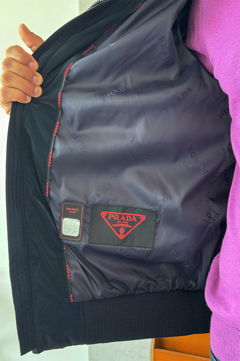 Prada Куртка с вязаными рукавами Linea Rossa - Navy