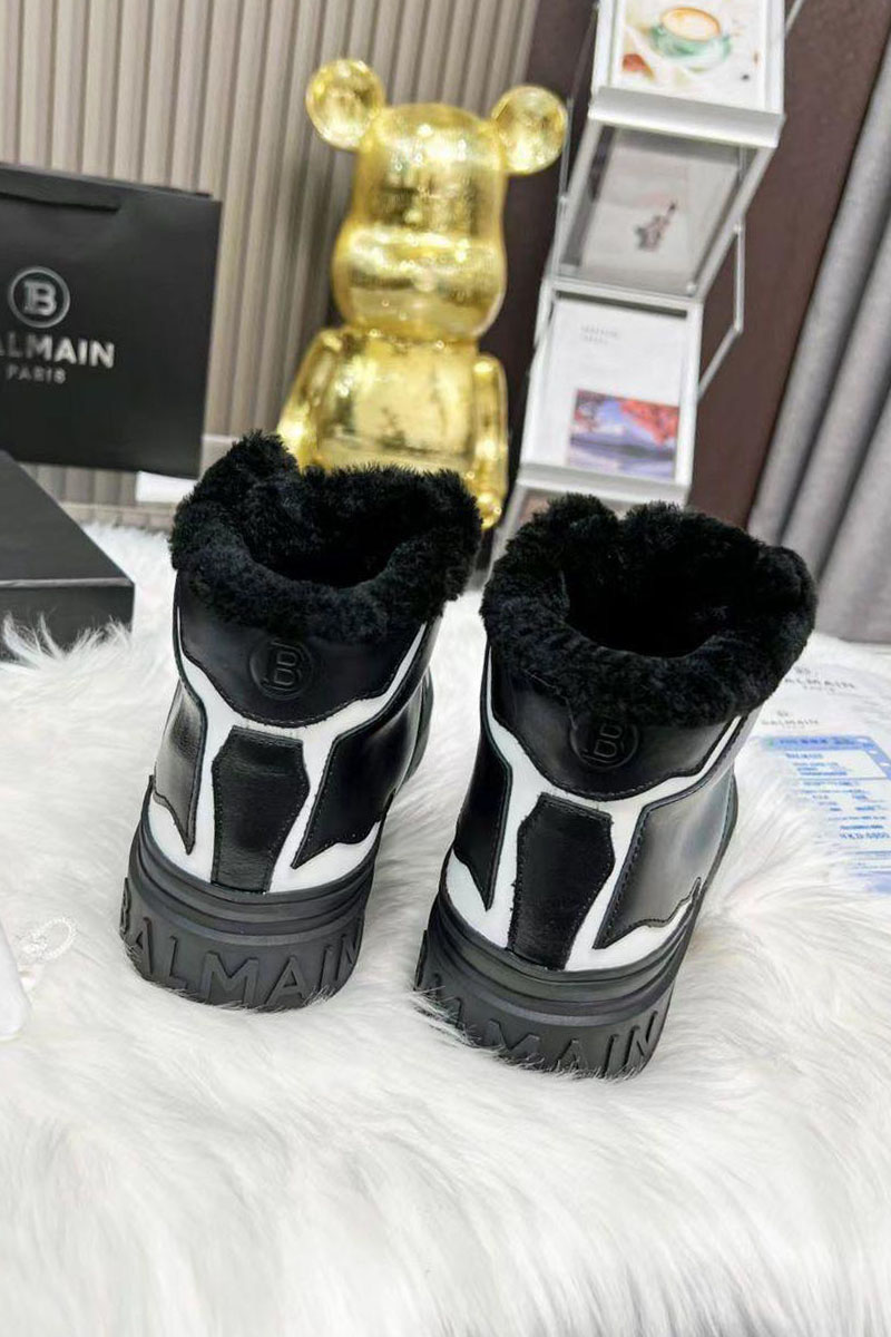 Balmain Кожаные кроссовки с мехом high-top - Black / White