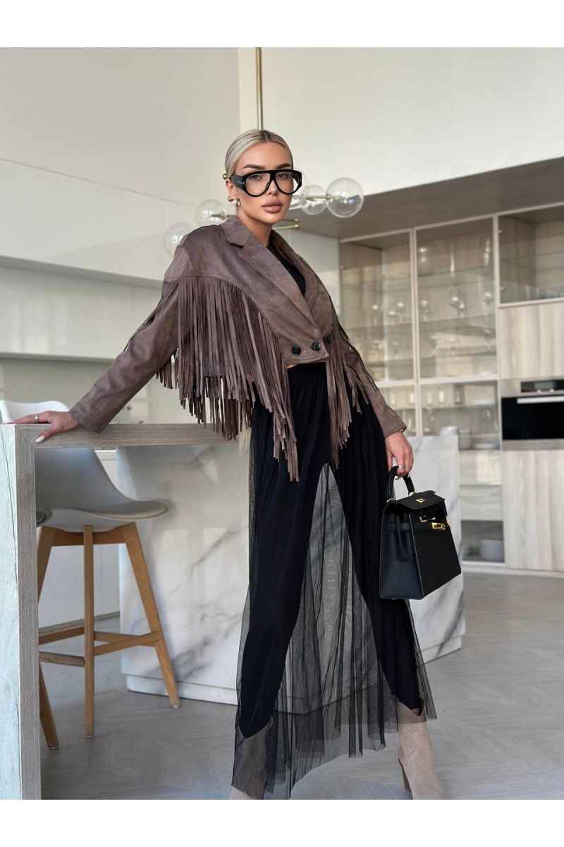 Yves Saint Laurent Женская замшевая косуха с бахромой 