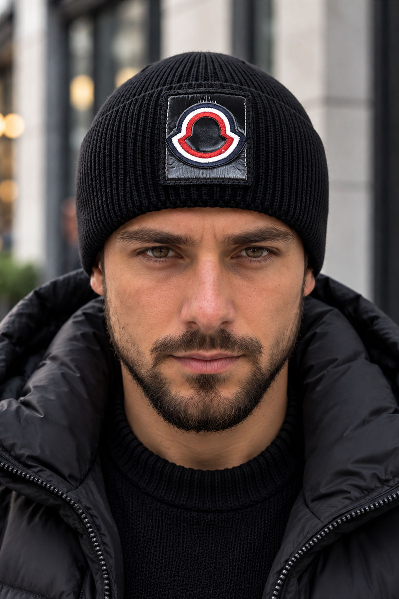 Moncler Брендовая шапка чёрного цвета