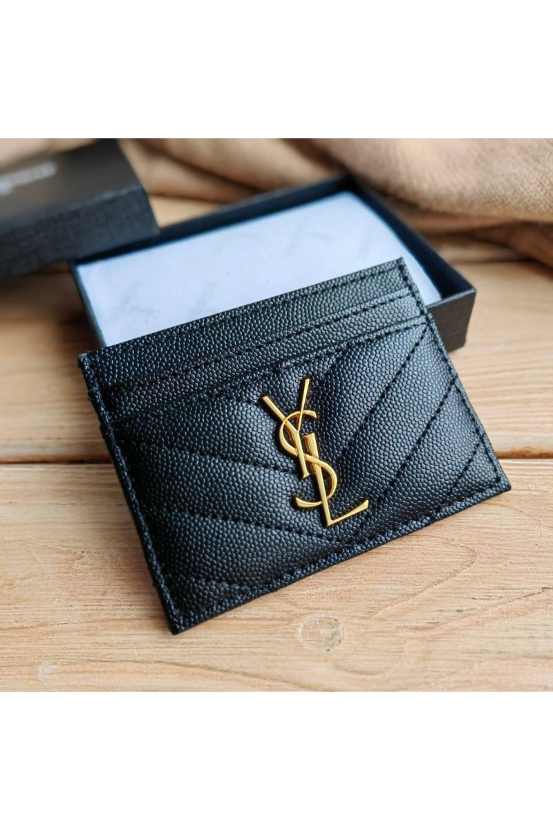 Yves Saint Laurent Кожаный чёрный кардхолдер 10.5x7.8 см