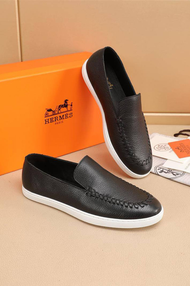Hermes Мужские кожаные лоферы Julian - Black