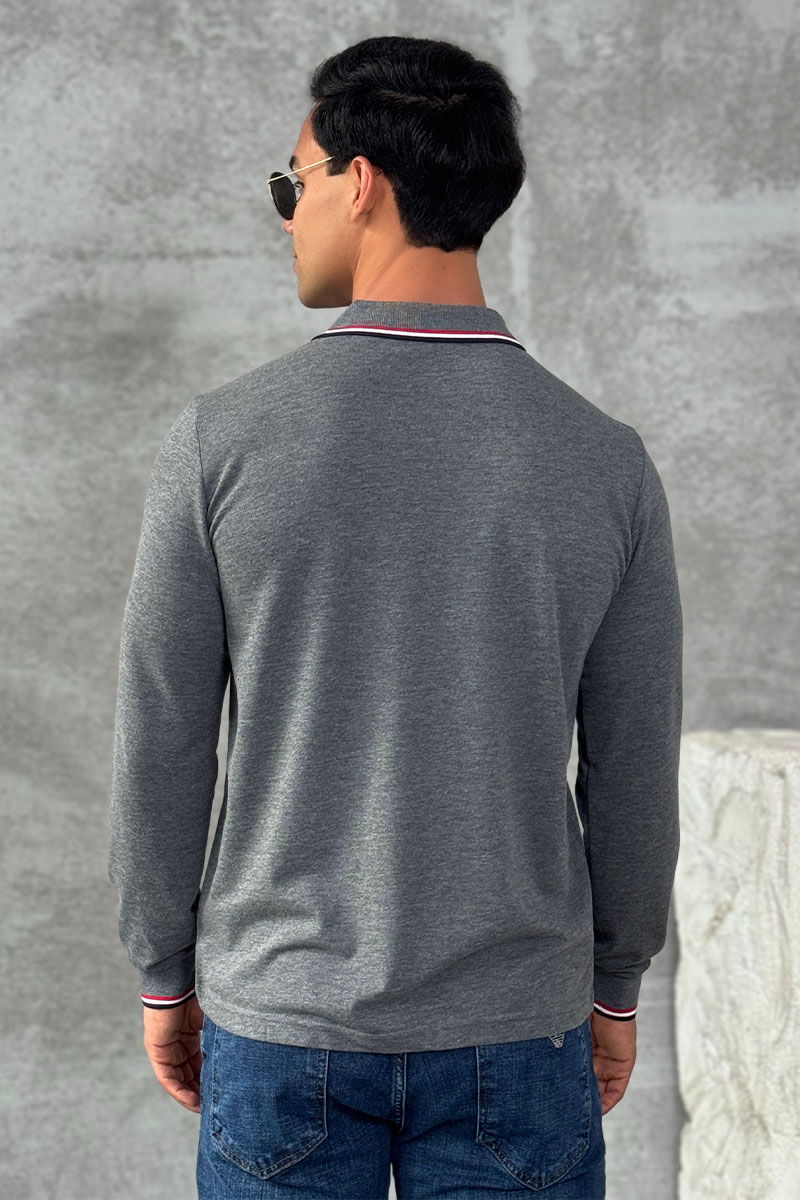 Moncler Серое поло с длинным рукавом logo-patch