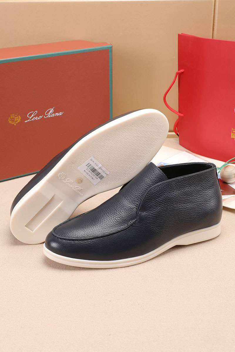 Loro Piana Кожаные лоферы с мехом Open Walk - Navy