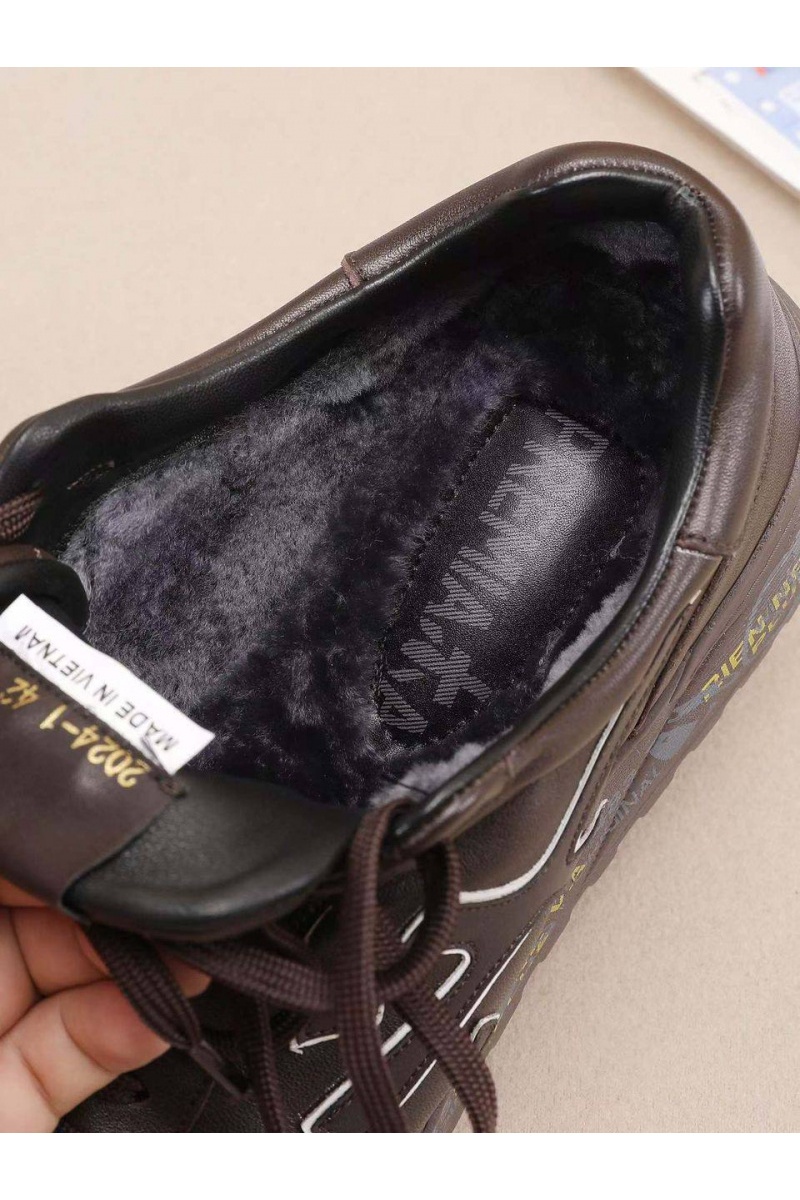 Premiata Кожаные кроссовки с мехом low-top - Brown