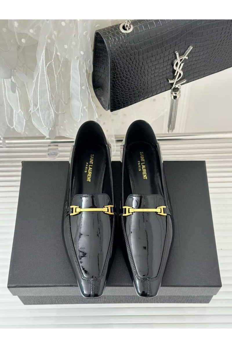 Yves Saint Laurent Женские кожаные лоферы чёрного цвета premium