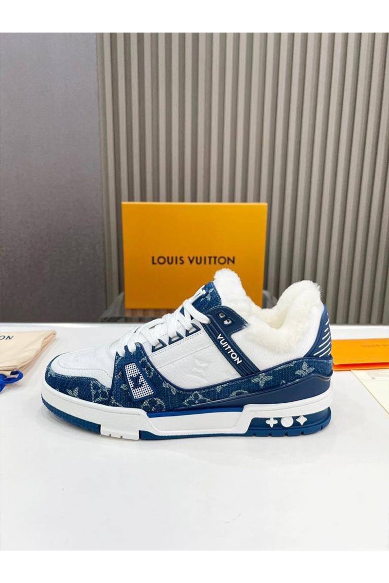 Lоuis Vuittоn Кожаные кроссовки с мехом Trainer Premium - White / Blue