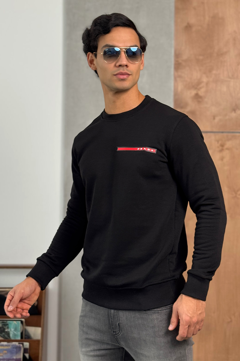 Prada Мужской чёрный свитшот Linea Rossa logo