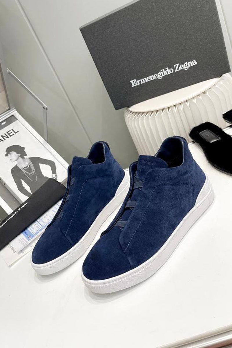 Zegna Кроссовки с мехом Triple Stitch - Navy