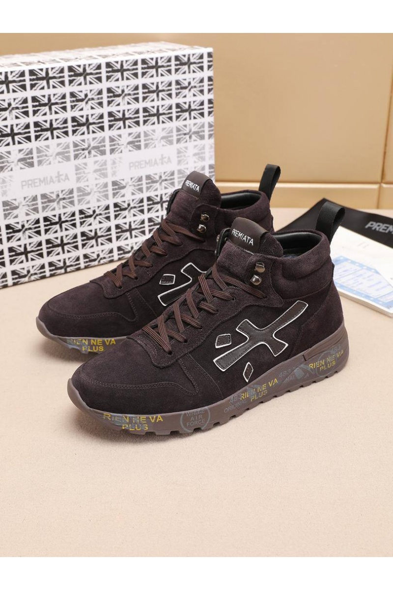 Premiata Замшевые кроссовки с мехом high-top - Brown
