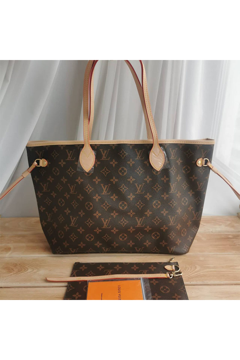 Lоuis Vuittоn Женская кожаная сумка Neverfull MM Monogram 33x30 см