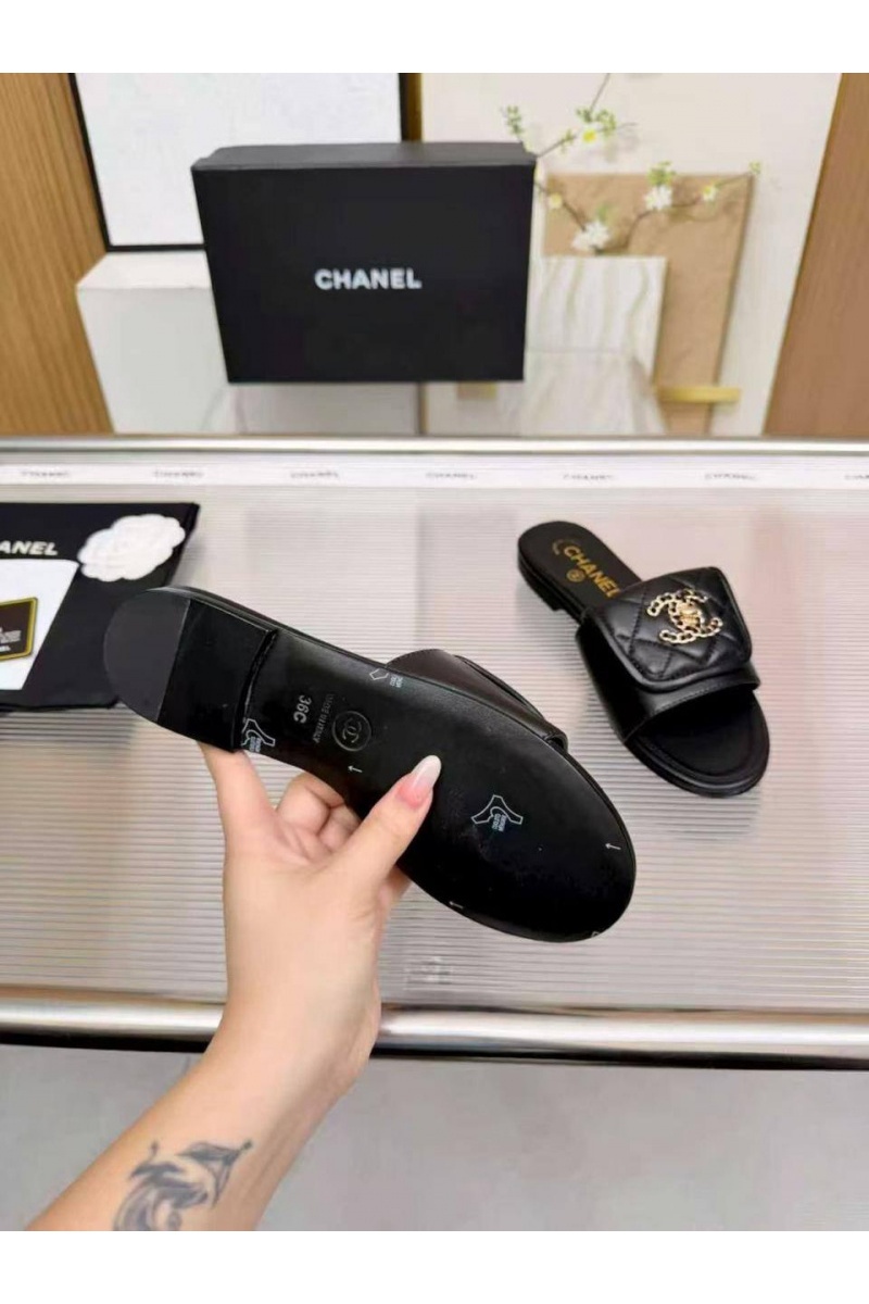 Chаnеl Женские кожаные шлёпанцы premium