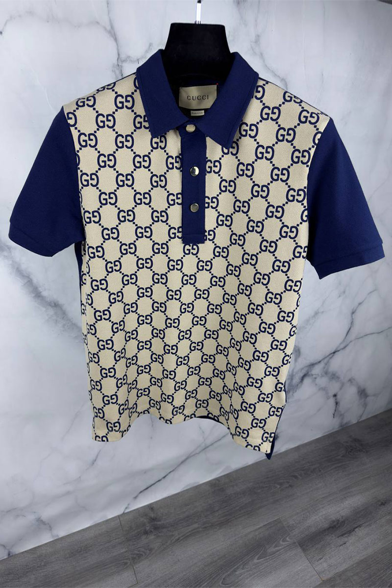 Gucci Мужское поло GG monogram all-over - Navy / Beige