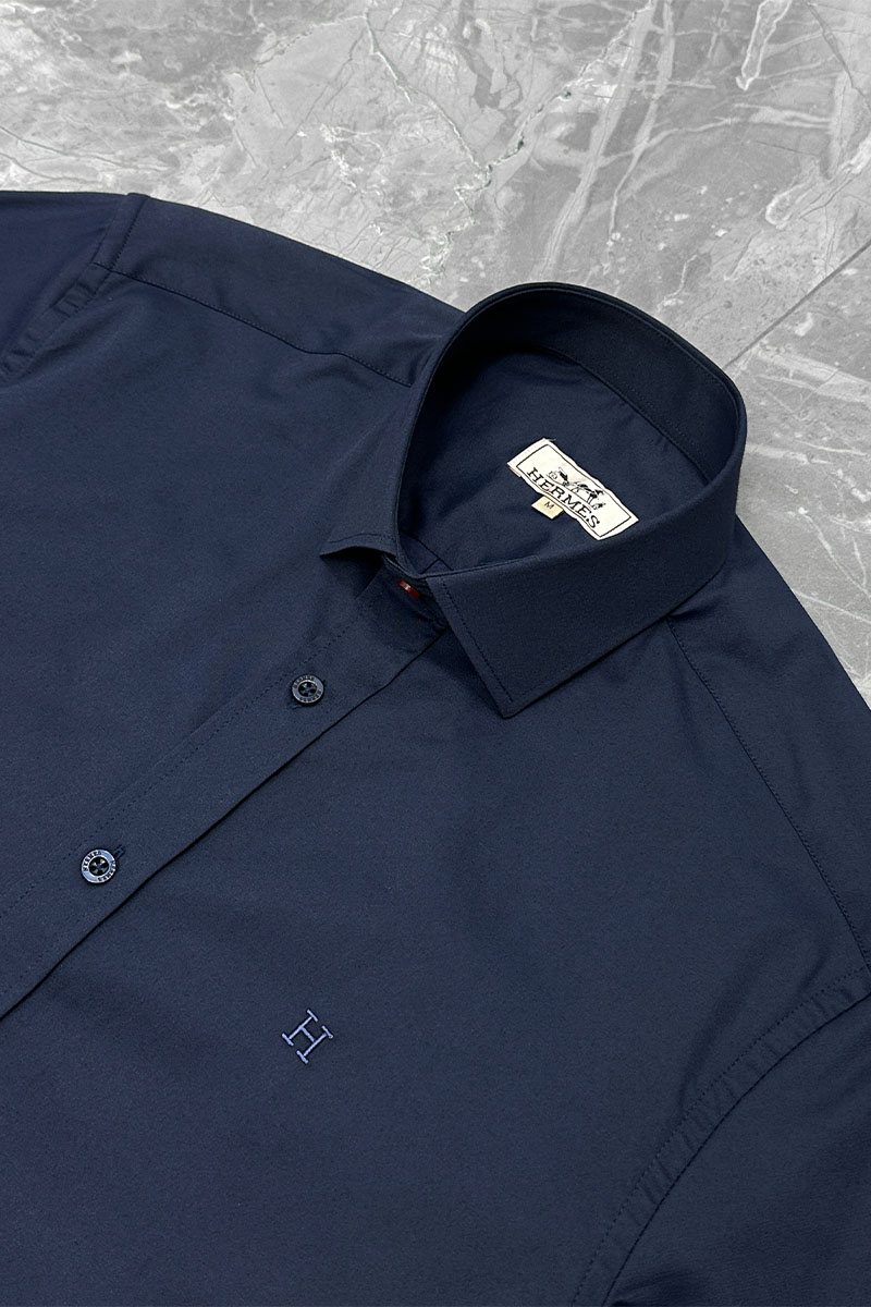 Hermes Мужская тёмно-синяя рубашка H embroidered