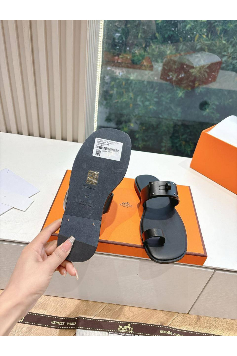 Hermes Женские кожаные шлёпанцы July Kelly premium