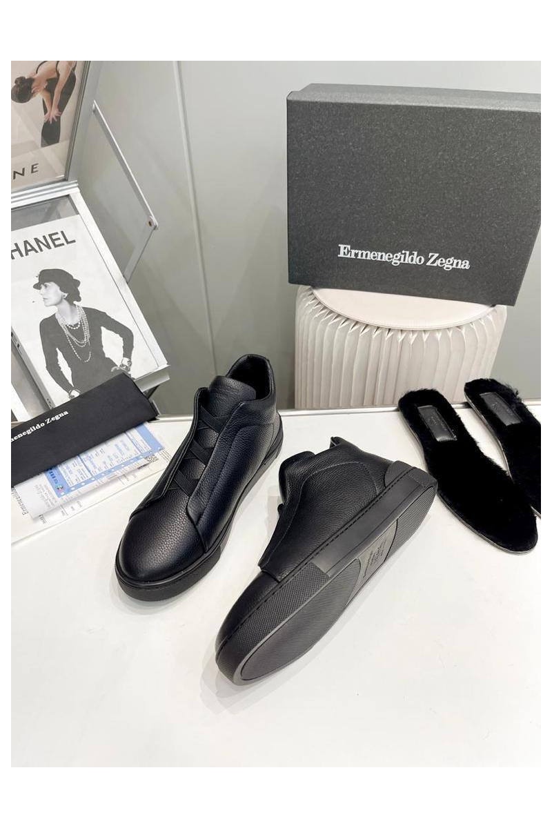Zegna Кроссовки с мехом Triple Stitch - Black