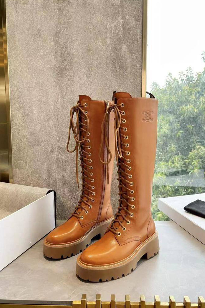 Celine Женские кожаные сапоги Premium - Brown