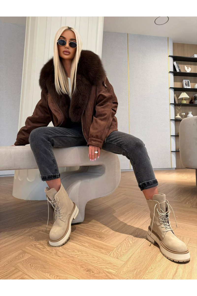 Max Mara Женская утеплённая дубленка с натуральным мехом