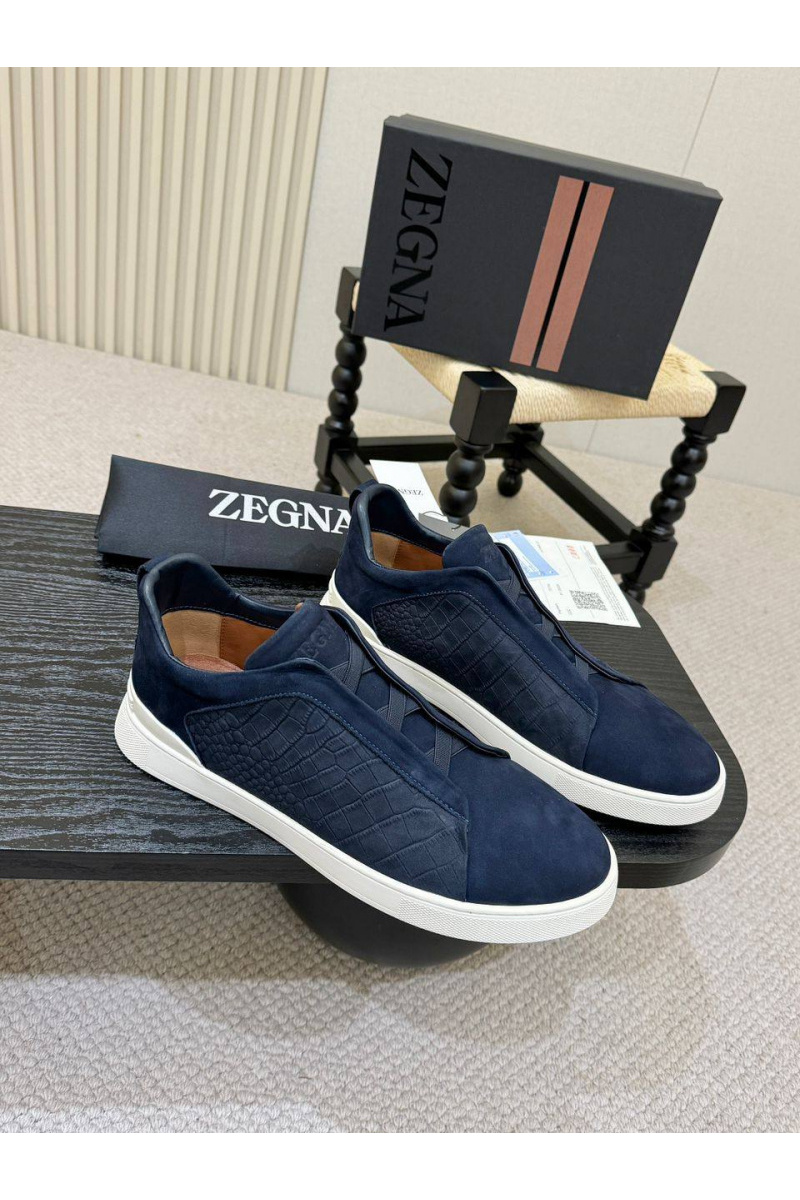 Zegna Мужские кроссовки Triple Stitch Alligator - Navy