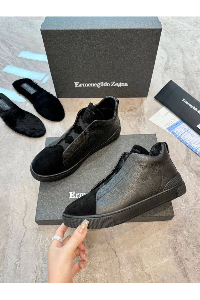 Zegna Кроссовки с мехом Triple Stitch